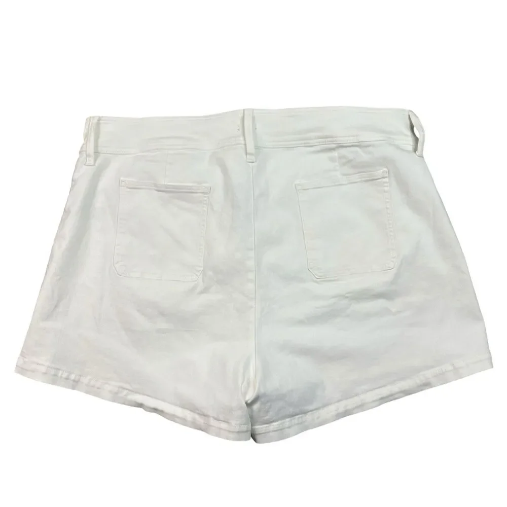 J Crew Shorts Womens 37 Plus White Denim Stacked Button High Rise Stretch CI067